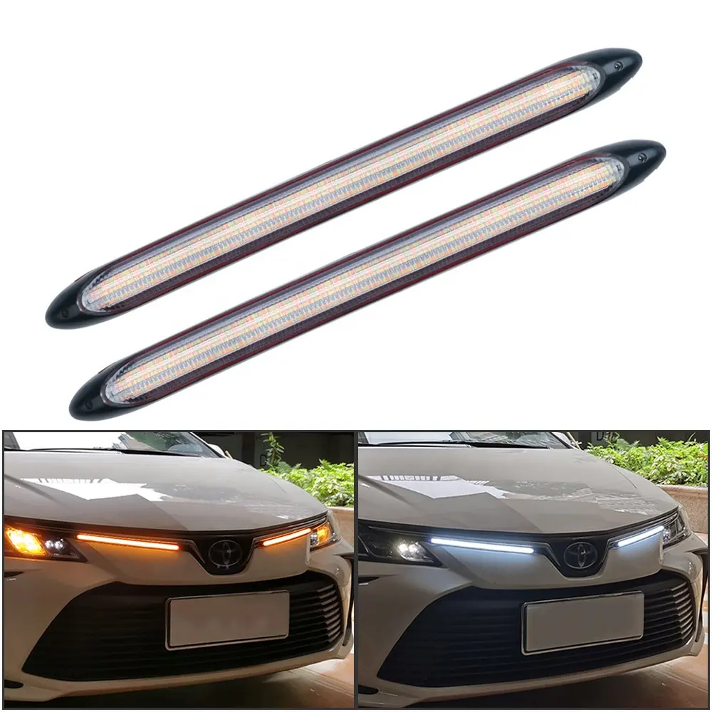 34.5CM Clignotant Jaune Flux DRL LED Feux Diurnes pour Phare De Voiture Séquentiel LED Bande Barre Lumineuse DRL