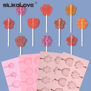 Cetakan Lolipop Silikon dengan 12 Lubang, Sakura, Bunga Kecil, Bulat, Cakar, Desain Bentuk Beruang dari 4 SET DIY