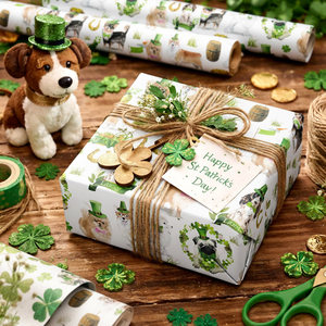 Original design of puppy lucky grass St. Patrick's Day copperplate wrapping <b>paper</b> - Product Image 4