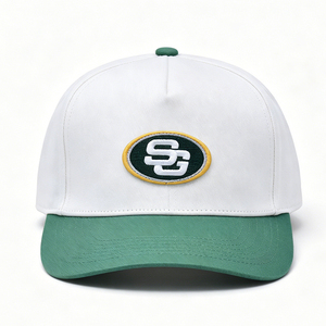 Casquette de baseball bicolore blanc et vert à 6 panneaux avec logo brodé, visière incurvée, chapeau unisexe tendance pour le streetwear - Product Image 3
