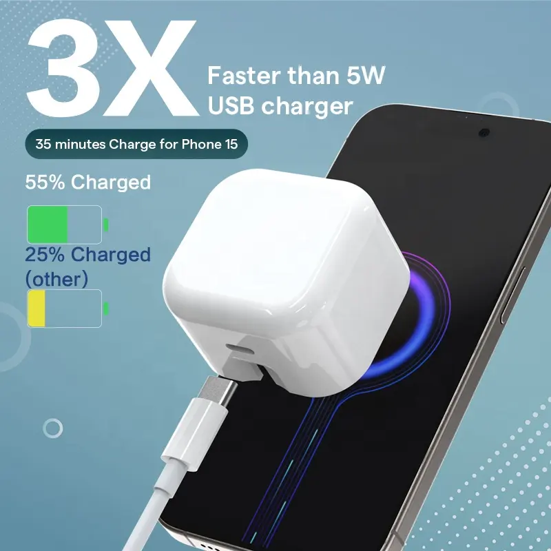 9V 2.22A Foldable UK 3Pins Plug PD 20W Travel Charger USB-C Charger Adapter Fast Charging Cube Wall Charger for Phone 15 14 13
