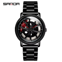 Montre à quartz Sanda à cadran rotatif, design ajouré tridimensionnel, verre minéral renforcé, étanche 30M, en zinc