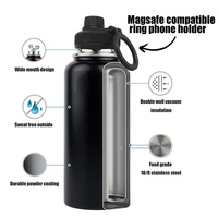 Termo de Doble Pared con Aislamiento al Vacío, Botella de Agua Magnética de Acero Inoxidable 304 con Soporte Magnético para Teléfono Celular