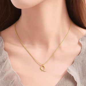 Collier pendentif en acier inoxydable 316L plaqué or PVD, charme initiale lettre Q, bijoux fins - Product Image 3
