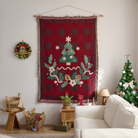 Tapisserie de Noël style européen à motif géométrique, couverture décorative en fil de coton, utilisable toute l'année pour la décoration murale de la pièce