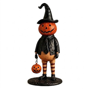 Ornement rétro en résine pour Halloween, citrouille lumineuse, fantôme, statue de citrouille, décoration de scène de bureau pour les fêtes - Product Image 3