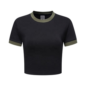 Áo thun nữ croptop chất lượng cao, <span class=keywords><strong>size</strong></span> lớn, in logo tùy chỉnh theo phong cách Y2K, 100% cotton, áo trơn gợi cảm, bán buôn. - Product Image 6