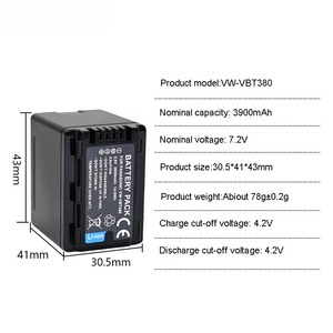 קיבולת גבוהה <span class=keywords><strong>3.6v</strong></span> סוללה נטענת 3880mah עבור VW-VBT380 עבור HC-V110 מצלמת וידאו HD HC-V160 HC-V130 אבזר - Product Image 3