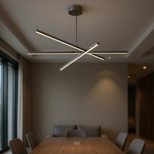 Lustre LED moderne de 48 pouces, design géométrique à 3 bras, réglable, finition chromée en aluminium, pour salle à manger, salon - Product Image 2