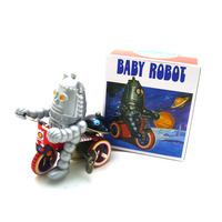Tricycle robot rétro en fer à remonter avec cloche sonnante, jouet mécanique vintage, objet de collection, décoration de bureau, cadeau en métal