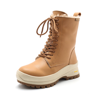 Bottes en cuir véritable marron pour femmes, doublées de fourrure, chaussures décontractées chaudes à tige haute pour l'hiver, chaussures élégantes pour femmes