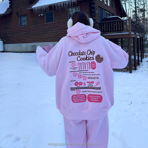 Sudadera con Capucha Rosa Extra Grande para <span class=keywords><strong>Mujer</strong></span> con Bordado de Receta de Galletas con Chispas de Chocolate, Diseño Personalizado, Sudadera Informal con Capucha, Pedido al por Mayor - Product Image 3