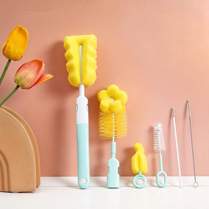 Juego de cepillos para biberones de seis piezas con esponja y cabezales de repuesto para limpieza de biberones - Product Image 2
