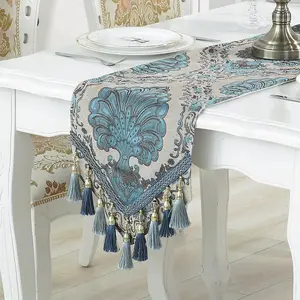 Luxury Ethnic Table Runner Polyester Floral Pattern Table Runners Elegant Jacquard Dining Table Runners Vintage Tassel Decor