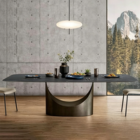 Table à manger rectangulaire de luxe moderne en pierre frittée noire avec base en métal en forme de U, mobilier de maison pour 6 personnes