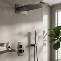 Robinet de douche thermostatique en laiton mural, mitigeur simple poignée chromé, ensemble de douche carrée effet pluie pour salle de bain