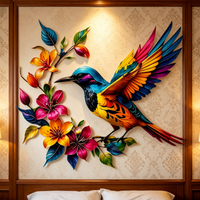 Décoration murale en fer « Hummingbird Bloom » – Accent coloré colibri pour décoration de mariage, design naturel circulaire, style Art Déco