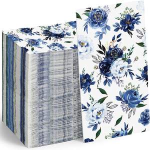 Serviettes jetables en <span class=keywords><strong>papier</strong></span> <span class=keywords><strong>bleu</strong></span> <span class=keywords><strong>marine</strong></span> à fleurs pour les invités de mariage - Product Image 1