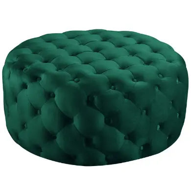 Ottoman Stool Tufted Round Velvet Green Home Furniture Fabric Living Room Furniture Modern Cozy Round Chest Puff for Bedroom