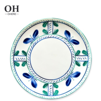Service de vaisselle en céramique bleue, assiettes en porcelaine fine à motif floral pour mariage estival, décoration événementielle, location de plats et assiettes