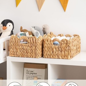 Handmade Woven <b>Storage</b> <b>Basket</b> Rectangle Linen Color Desktop Organizer For Toys Fruits Snacks - Product Image 5
