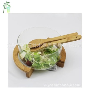 Bamboo Fruit Salad Bowl With <b>Rack</b> Glass Basin Eco Friendly Kitchen Storage Moisture Proof Dessert <b>Plate</b> Support - Product Image 1