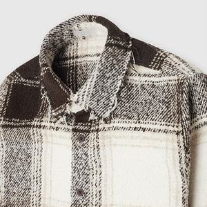 Chemises en flanelle texturée à carreaux effet vieilli, personnalisées, vente en gros, beige, pour hommes, décontractées, imprimées, en tissu flanelle, motif imprimé, tricotées - Product Image 6