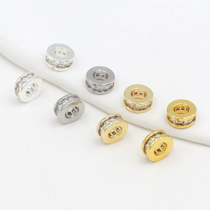 Cuentas espaciadoras de circonita cúbica redondas de 8 mm en oro y plata para joyería DIY - Product Image 2
