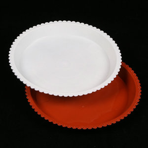 Plateau rond en plastique pour pot de fleurs, bordé de dentelle, brun rougeâtre et blanc, léger, moulé par injection, support de palette - Product Image 1
