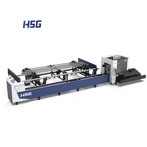 HSG mesin lapisan pemotong Laser Cnc, mesin pemotong serat Laser, pemuatan otomatis efisiensi tinggi tabung logam pipa baja