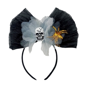 Fascia per capelli <span class=keywords><strong>da</strong></span> <span class=keywords><strong>strega</strong></span> a rete nera a forma di fiocco per Halloween e fascia per capelli dorata a forma di ragno per il Giorno dei Morti - Accessori moderni in plastica - Product Image 2