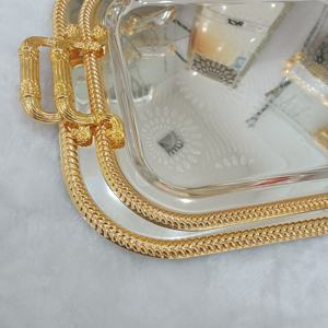 Shubin ถาดกระจกสแตนเลสตกแต่งโต๊ะหรูหราอาหารชากาแฟเสิร์ฟทรงกลม32ซม. 39ซม. ถาดทองอียิปต์อาหรับ - Product Image 4