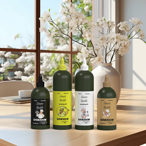 Muestra gratis 500ml 16oz 750ml PET Squeeze botella de salsa de tomate barbacoa de plástico transparente botella de salsa de tomate embalaje verde mate - Product Image 1