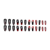 Faux ongles à presser noirs mi-longs motif ciel étoilé en acrylique style français forme carrée prêts à poser 24 pièces