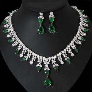 HIBRIDE水滴迪拜锆石项链耳环套装女式新娘婚纱派对配件黄铜N-1237 - Product Image 2