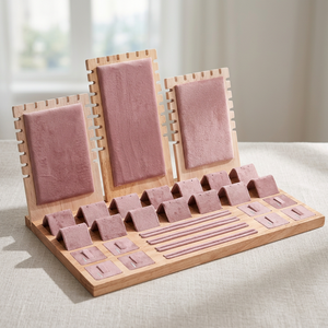 Présentoir de Comptoir Moderne en Bois et Cuir/Daim Noir, Vert, Blanc pour Bijoux et Ornements : Boucles d'Oreilles, Colliers, Bagues - Product Image 4