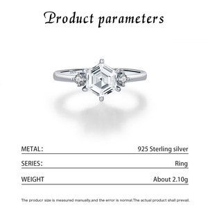 Anillo de compromiso de plata de ley S925 con circonita de corte hexagonal, hipoalergénico, elegante, para mujer, para propuesta, uso diario, regalo - Product Image 5