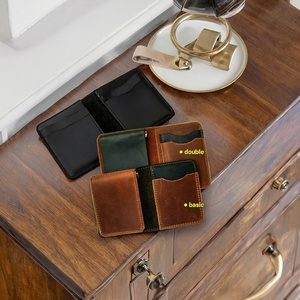 For Retro Open PU Leather RFID Blocking Stylish Simple Design Portable Men's Credit <b>ID</b> Card <b>Holder</b> Nylon Thread Short Pocket - Product Image 2