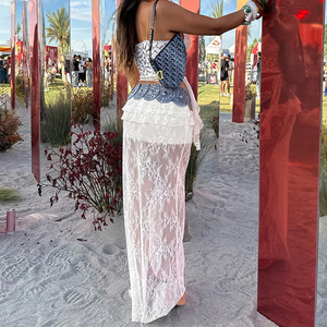 Vestido de Gala Blanco para Mujer, Verano 2025, Versátil, con Volantes y Encaje, Estilo Maxi, Cintura Imperio, Sexy, Casual, para Vacaciones - Product Image 3