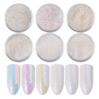 6 pièces/ensemble Holo Aurora blanc paillettes Nail Art paillettes poudre sirène poussière petits flocons bricolage ongles décorations outils