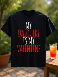 T-shirt My Daiquiri Is My Valentine nera, girocollo rilassato, manica corta, unisex, in jersey, stampa serigrafica, casual - Product Image 2