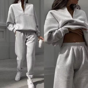 Conjunto de 2 Piezas para Mujer, Primavera-Otoño 2026, Sudadera con Cuello Alto y Media Cremallera, Pantalones Largos de Color Sólido, Ropa Deportiva Informal para Uso Diario - Product Image 5