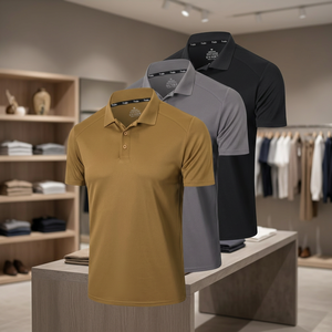 Chemises pour hommes en polyester tricoté de haute qualité, séchage rapide, avec impression de logo personnalisé, teinture unie, manches courtes, boutonnées, chemise de golf - Product Image 3