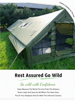 Tente de camping gonflable 12m² Pro à montage instantané avec auvent détachable en PVC 300D Oxford, double porte pour le camping en extérieur, vente en gros