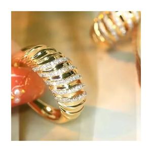 Xinfly 18K Solid Gold Twisted Croissant 0.32CT Diamond <b>Thick</b> Chunky <b>Ring</b> Women's Chunky Gold Jewelry - Product Image 1