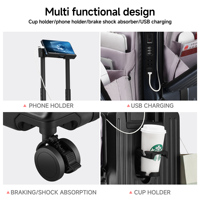 Ouverture latérale valise fermeture éclair compartiment à bagages étui d'ordinateur multifonctionnel charge/porte-gobelet/frein amortisseur roues