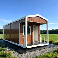 Casa Contenedor Prefabricada MHY de 20 pies/40 pies con Acabado Vertical de Madera, Porche Frontal y Techo a Dos Aguas, Cabaña Modular para Granja o Casa de Campo