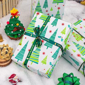 Yarcony Christmas <b>Wrapping</b> <b>Paper</b> Roll 17Inch X 33Feet Modern Green Tree Design Recyclable Gift Craft Use - Product Image 5