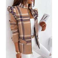 Blazer coloré pour femmes, imprimé léopard, à volants, manches longues, fermeture éclair, costume imprimé, vêtements grande taille pour femmes, blazers