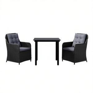 Set da Pranzo da Giardino in 3 Pezzi, Struttura in Acciaio Nero, Arredamento da Esterno Resistente, Stile Contemporaneo - Product Image 1